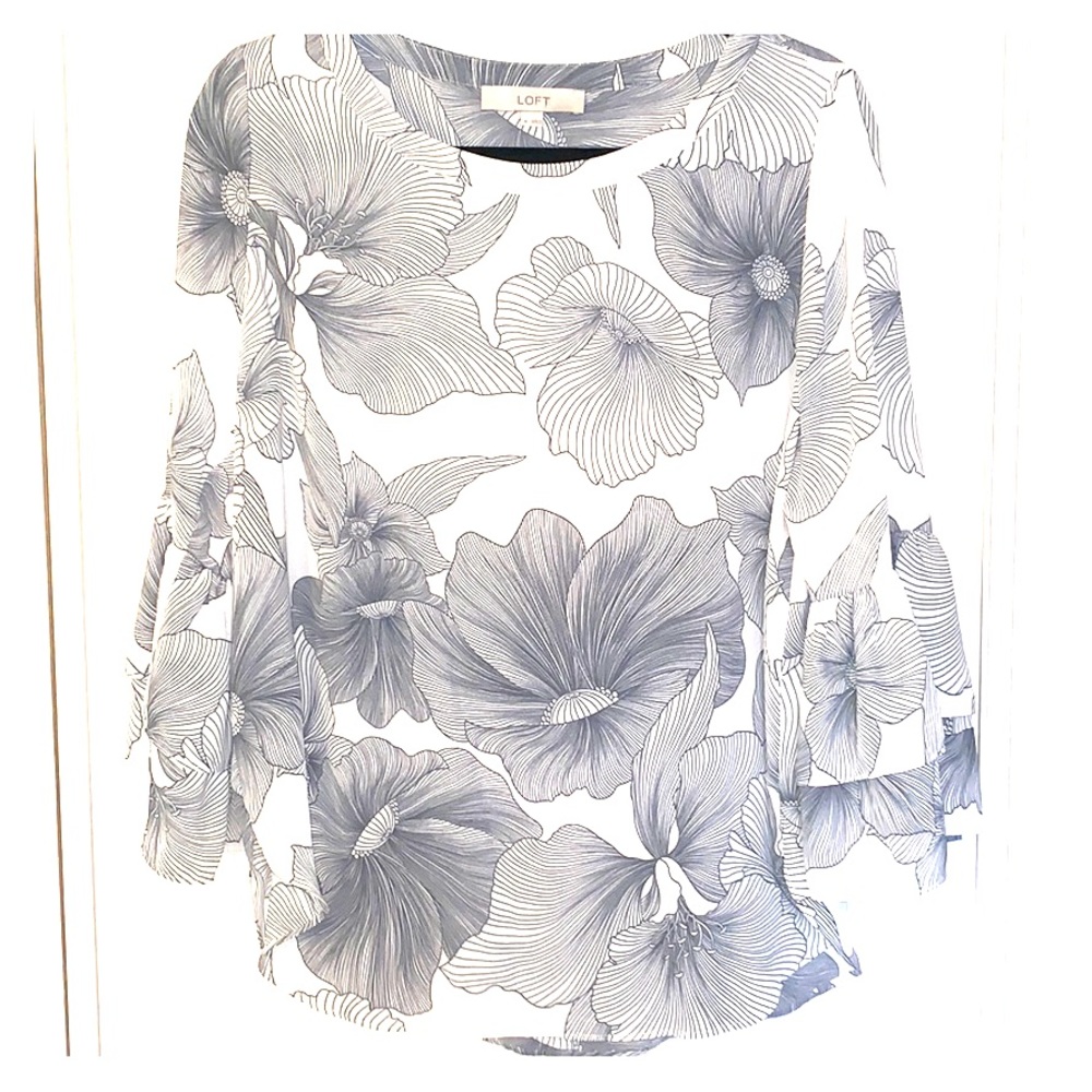 LOFT Boho Blouse, Bell Sleeves, Medium, Floral